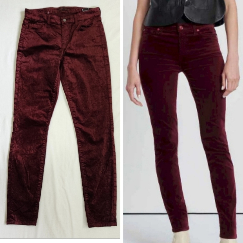 7 for all Mankind velvet velour skinny pants maroon burgundy red 28